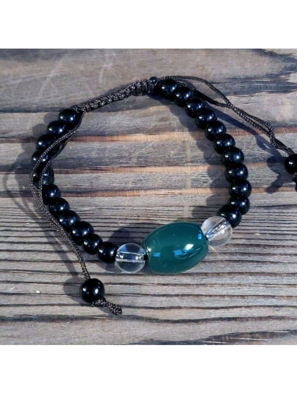 Tibetan Green Barrel Agate Black Beads Healing Gemstone Handcrafted Bracelet